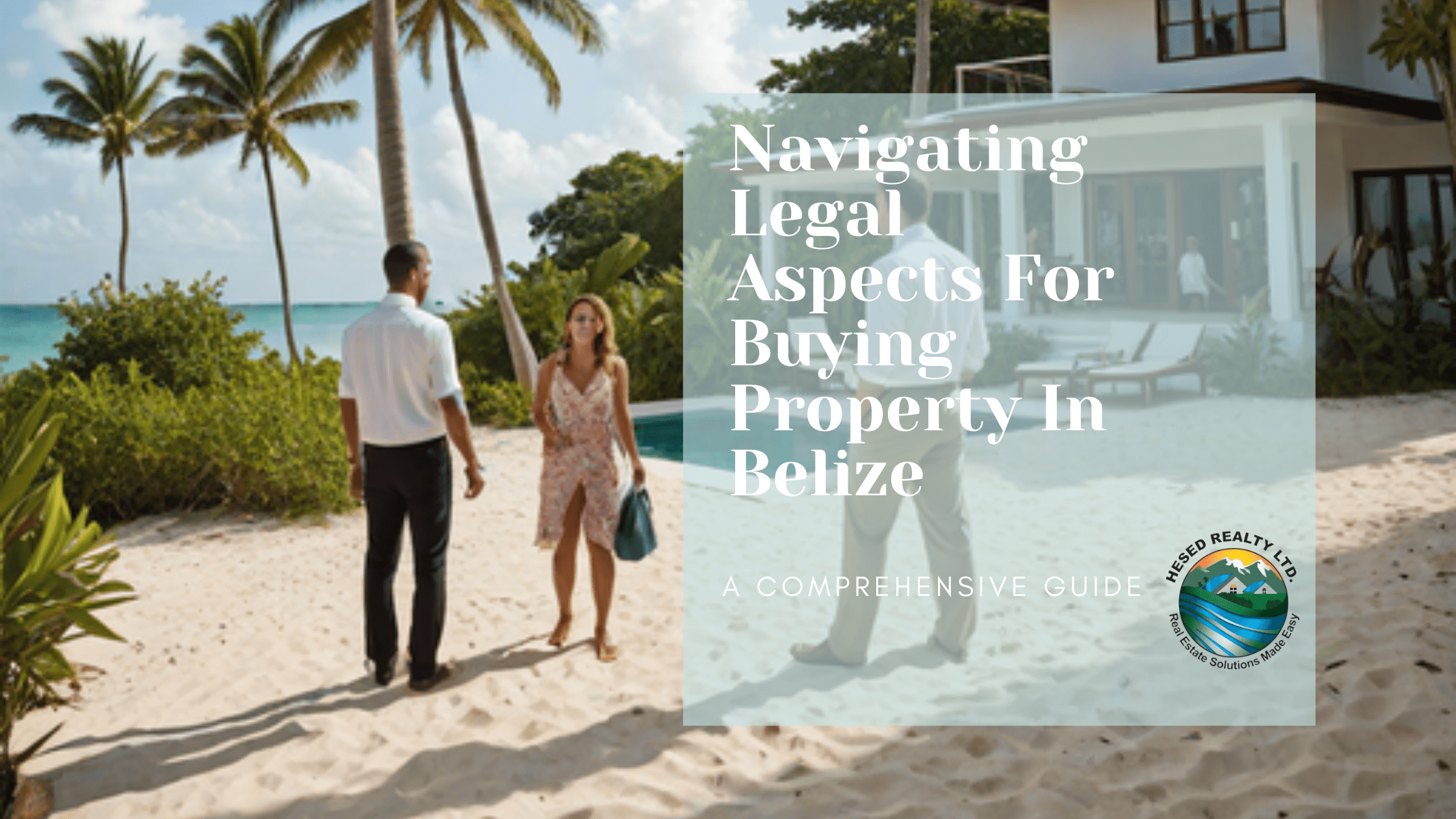 A couple closing a deal with a real estate agent for a beachfront home in Belize.